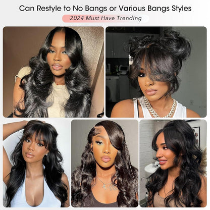 Echthaar Perücke mit Pony – Loose Body Wave, 40cm