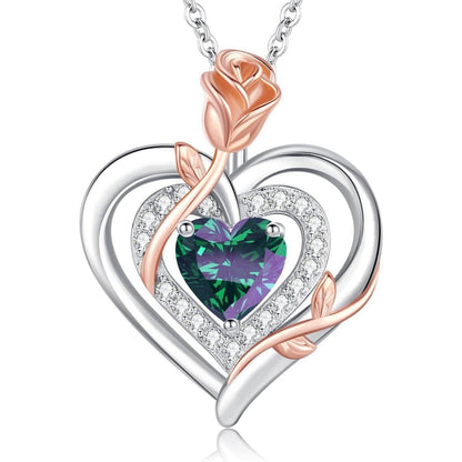 Silber Halskette Damen 925 Herz Rose Geburtsstein Kette