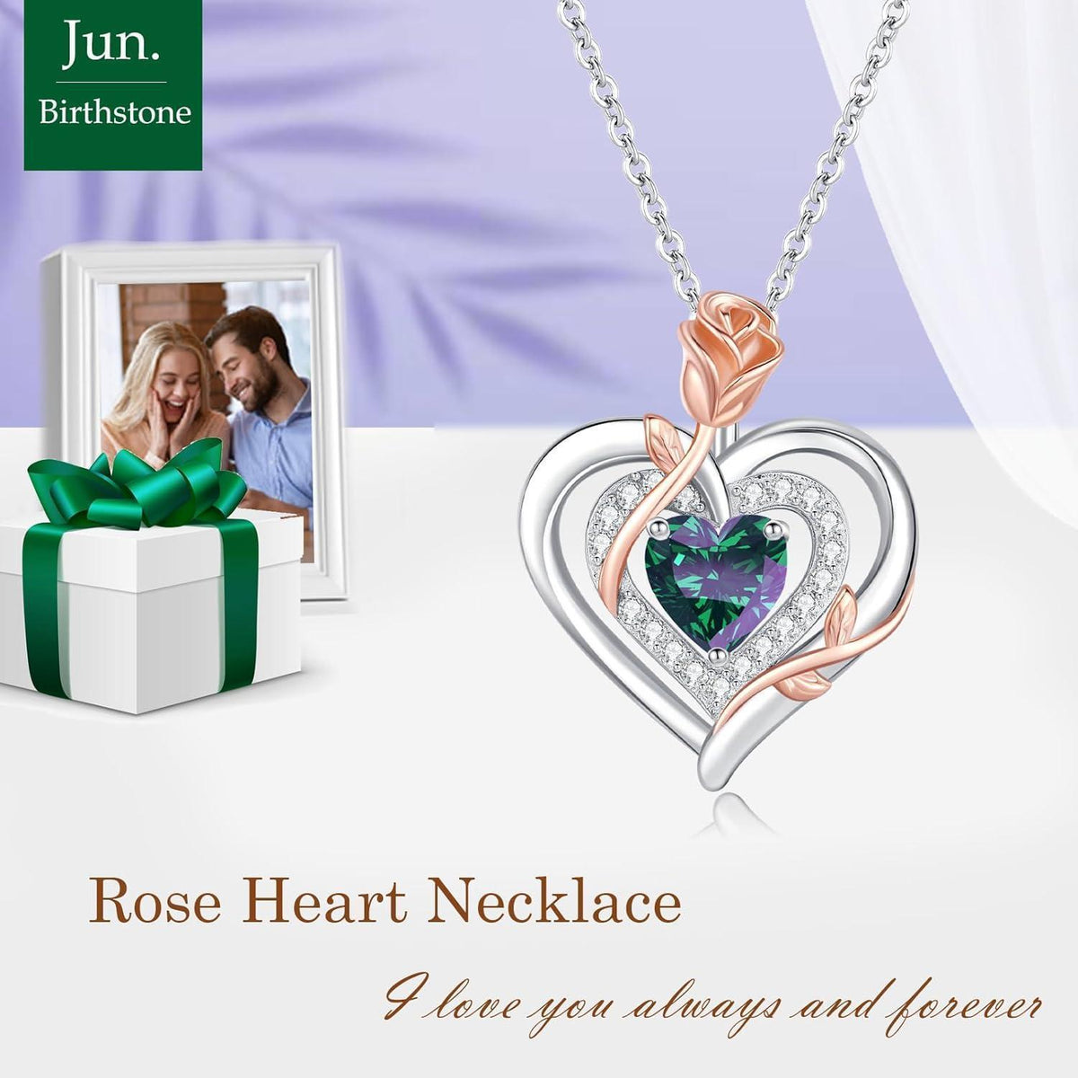 Silber Halskette Damen 925 Herz Rose Geburtsstein Kette