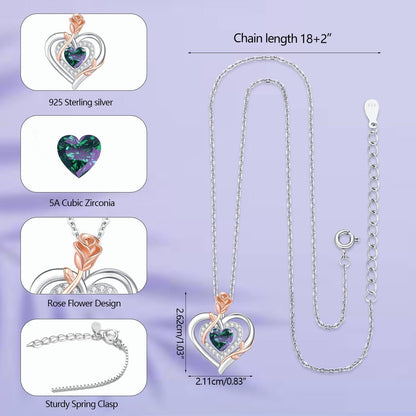 Silber Halskette Damen 925 Herz Rose Geburtsstein Kette