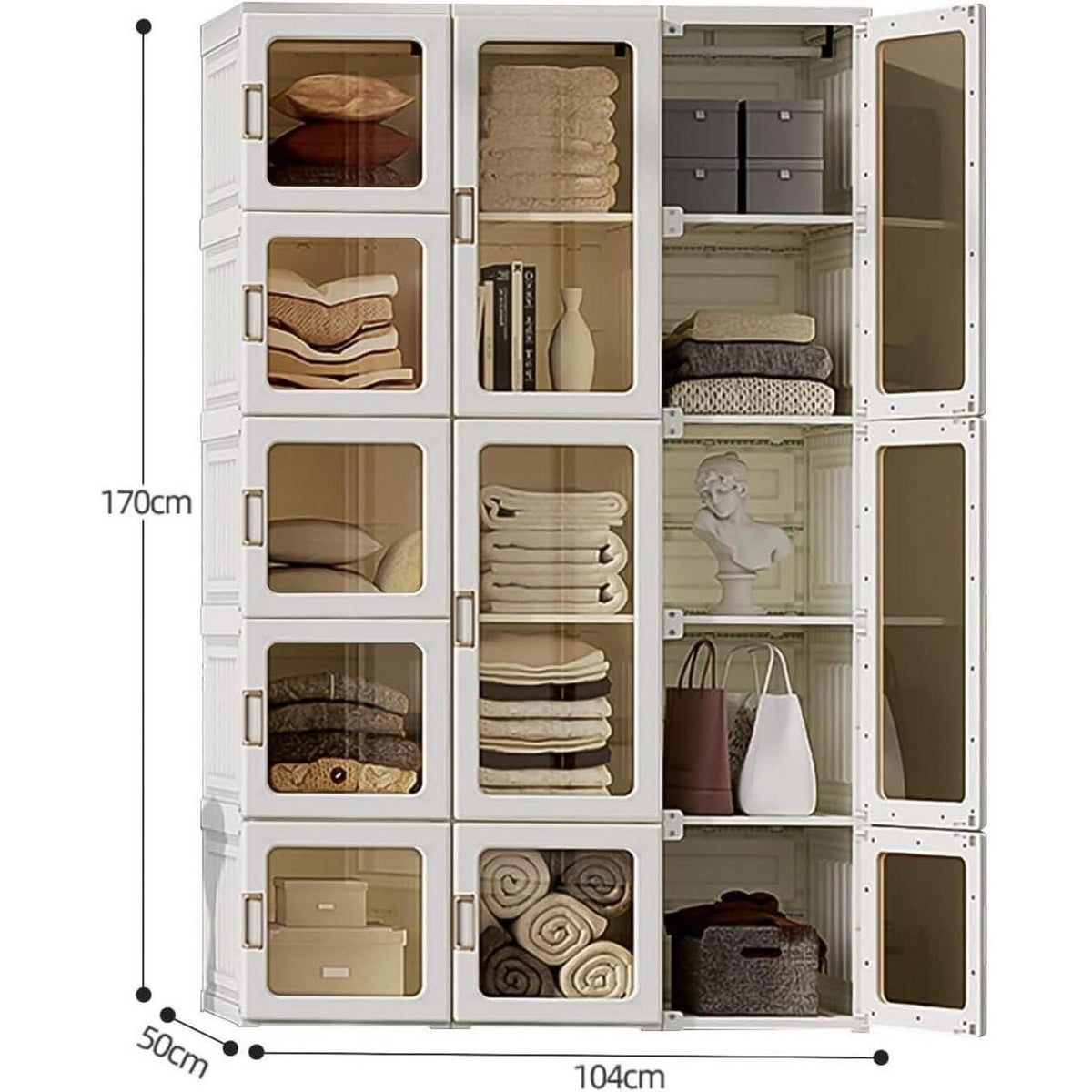 Faltbarer Kleiderschrank 11 Türen – Weiß, 104x170x50 cm