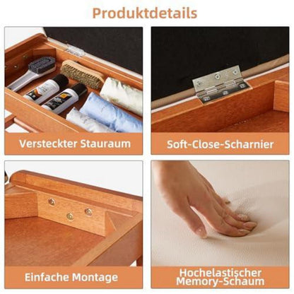 Schuhbank mit Kissen & Stauraum – 100cm Kirschholz