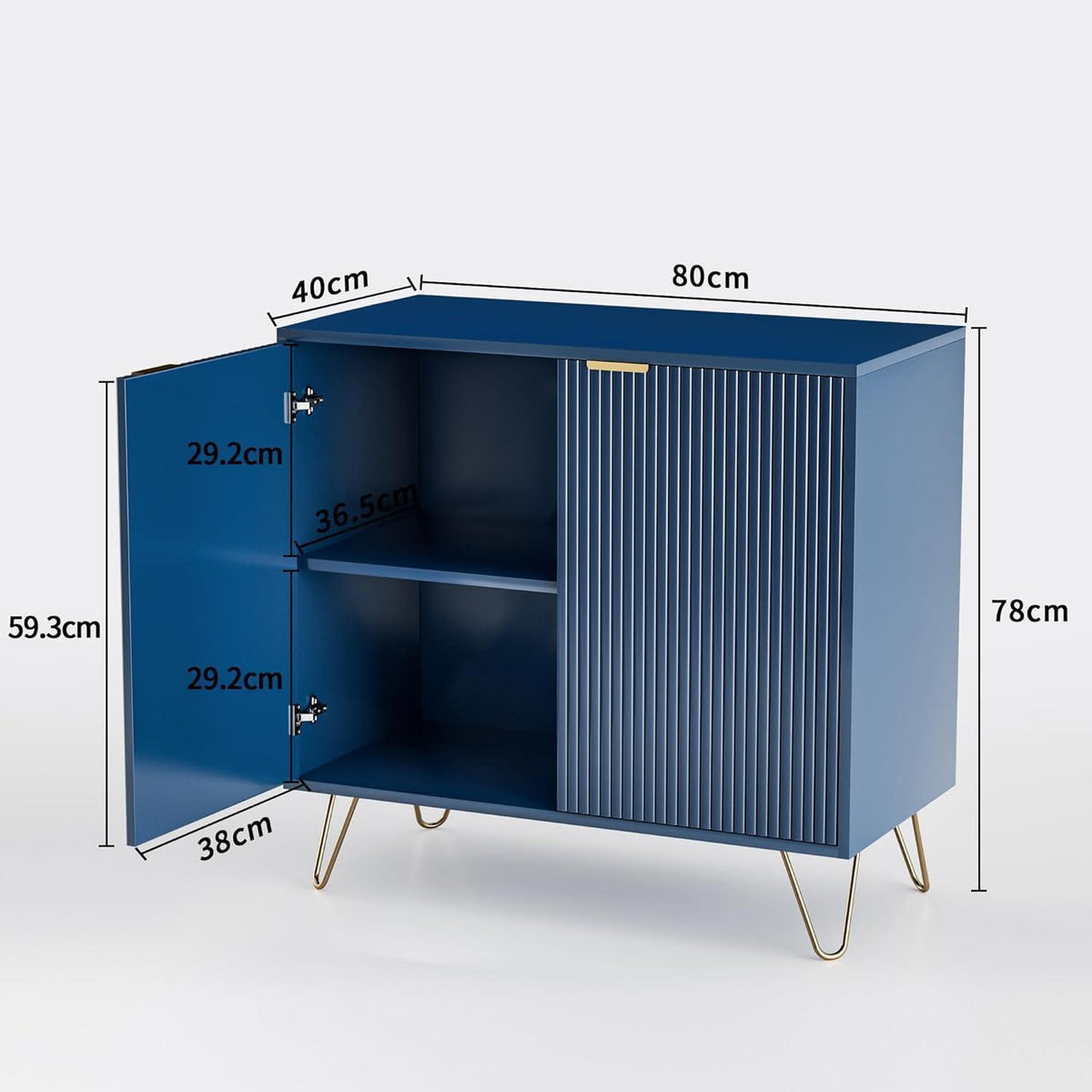 Blauer Küchenschrank mit 2 Türen & Ablagen – 80x40x78cm