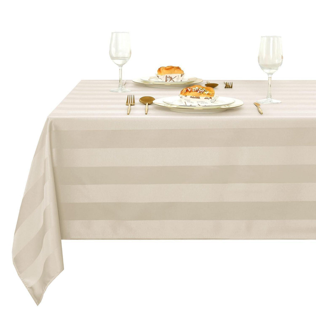 Gestreifte Tischdecke wasserabweisend 130x220 cm Beige