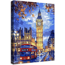 Londoner Stadtbild: Big Ben & Roter Bus Leinwandbild mit Rahmen