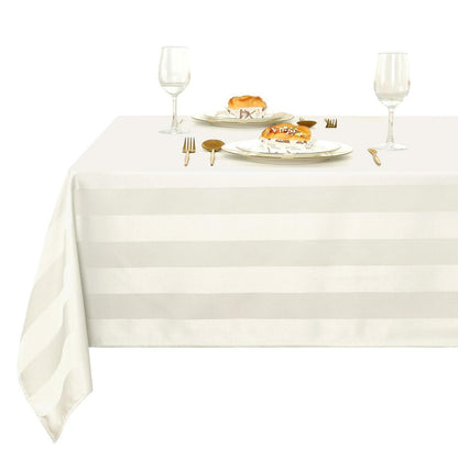 Gestreifte Tischdecke wasserabweisend 130x220cm Elfenbein