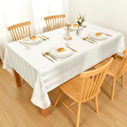 Gestreifte Tischdecke wasserabweisend 130x220cm Elfenbein