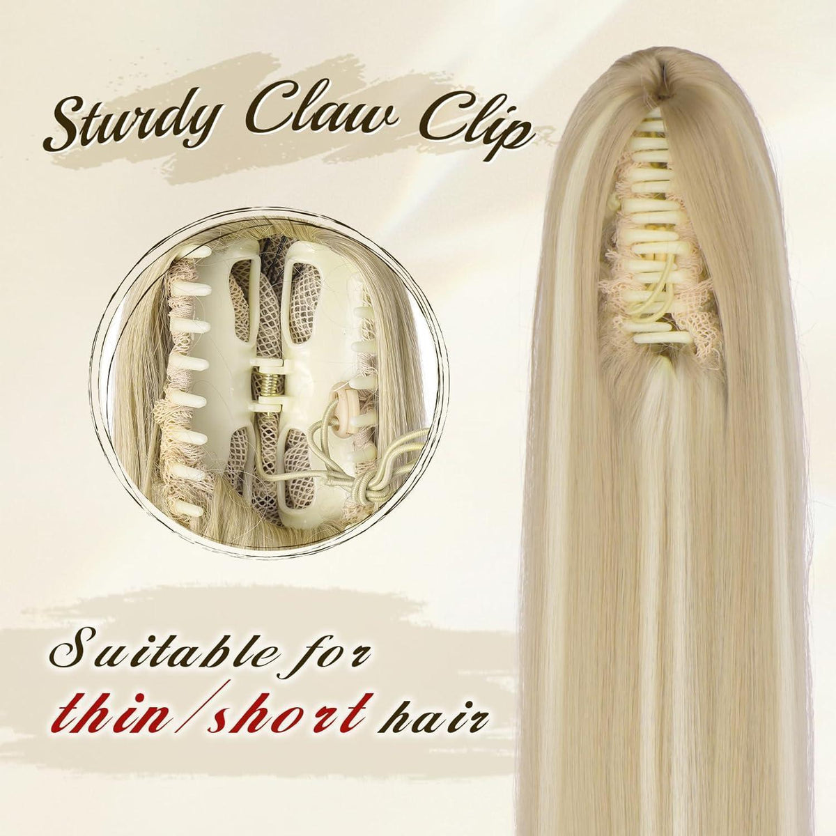 Langer Pferdeschwanz mit Clip & Band – Schmutziges Blond 63cm