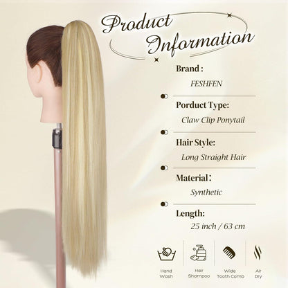 Langer Pferdeschwanz mit Clip & Band – Schmutziges Blond 63cm
