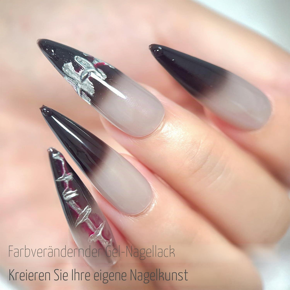 Farbwechsel Gel Nagellack Set Schwarz Weiß Glitzer Thermo