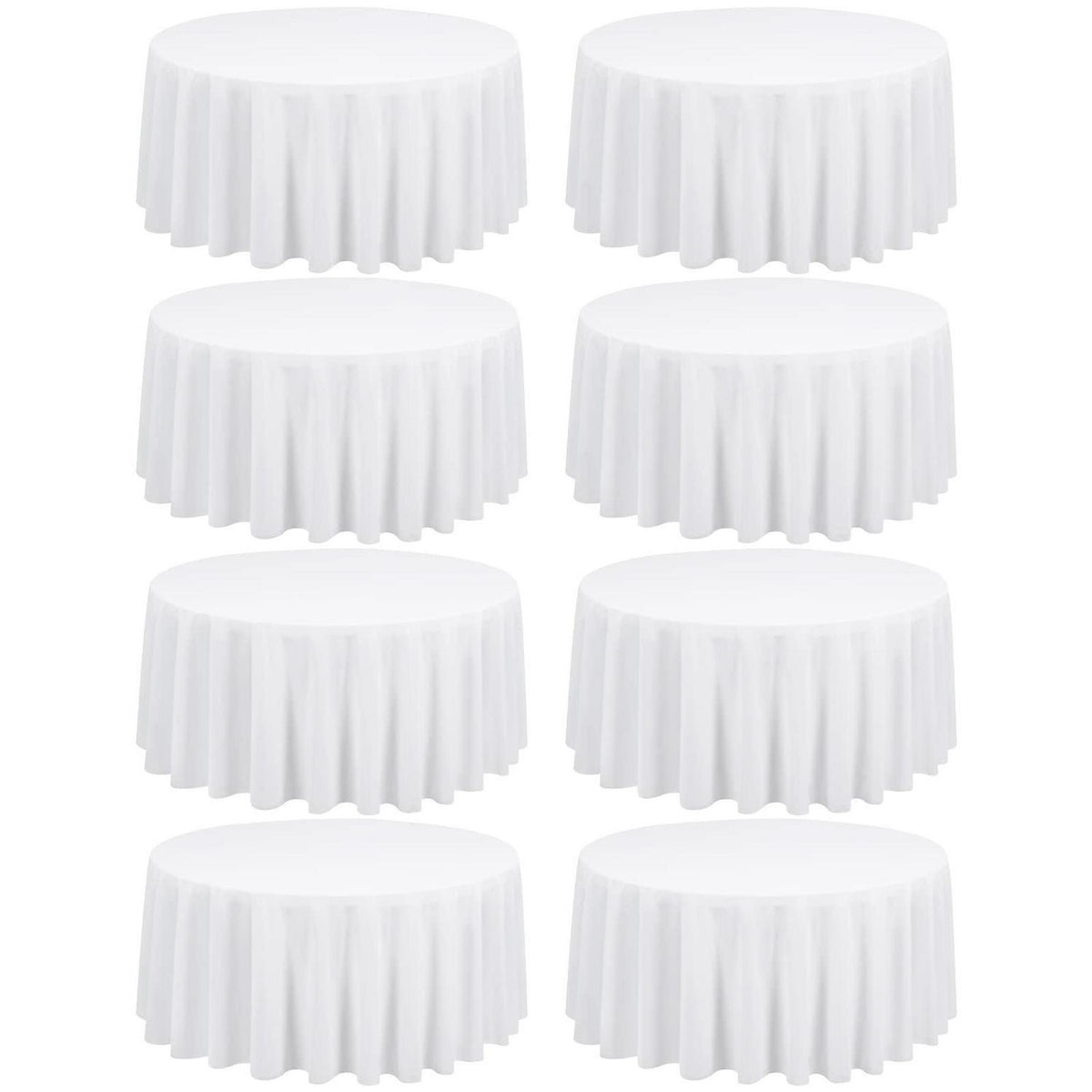 8x Runde Tischdecke Weiß 229 cm – Polyester, Knitterfrei