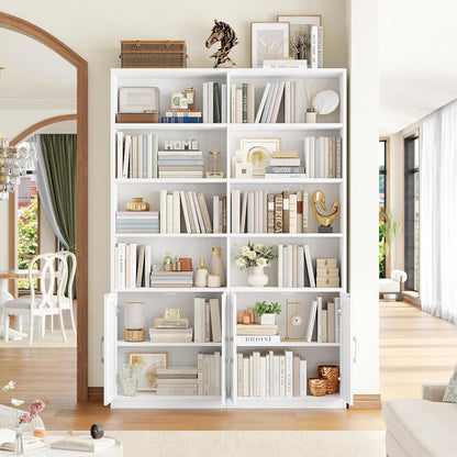 Bücherregal mit Türen & Fächern – Weiß, 185,5 cm hoch