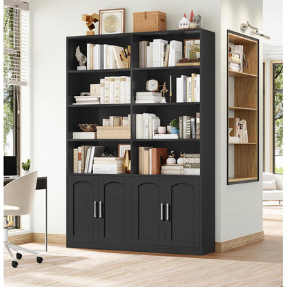 Bücherregal mit Türen & Fächern – Hochschrank 185,5 cm Schwarz