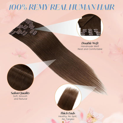 Echthaar Clip-Ins Schokoladenbraun 40cm - Remy Haarverlängerung