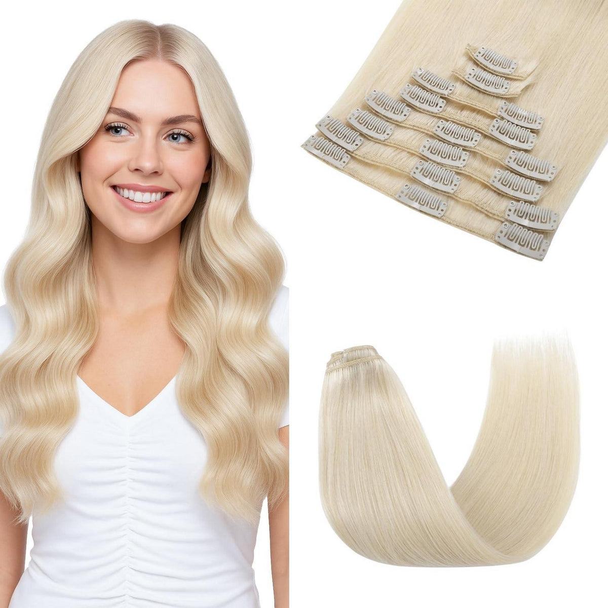 Echthaar Clip-Ins Platinblond 35cm - Remy Haarverlängerung