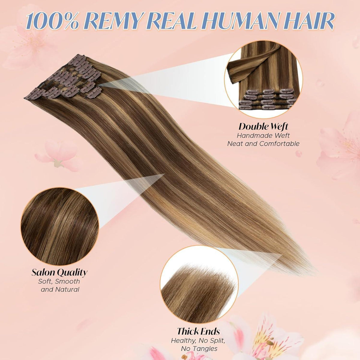 Clip-in Haarverlängerung Echthaar 50cm Mittelbraun/Dunkelblond