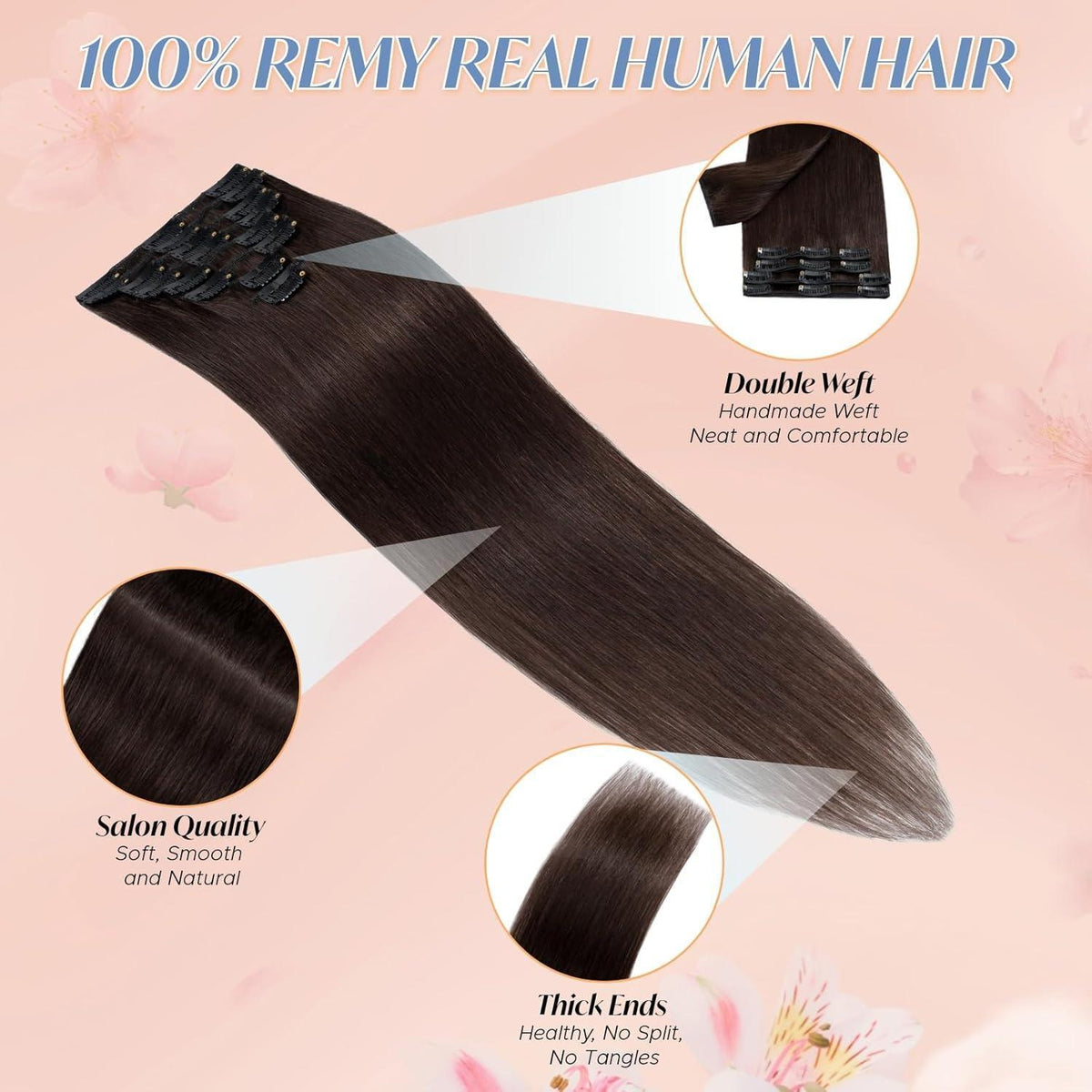 Echthaar Clip-Ins Dunkelbraun 40cm - Remy Haarverlängerung