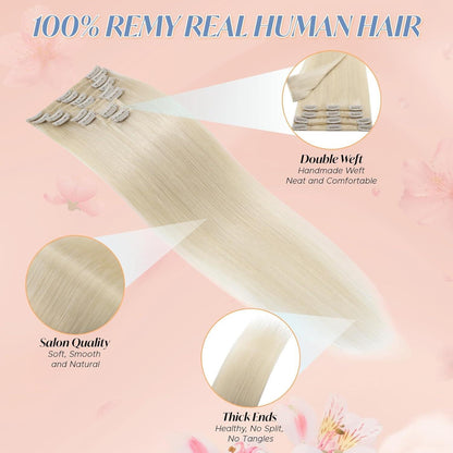 Echthaar Clip-Ins Platinblond 45cm - Remy Haarverlängerung