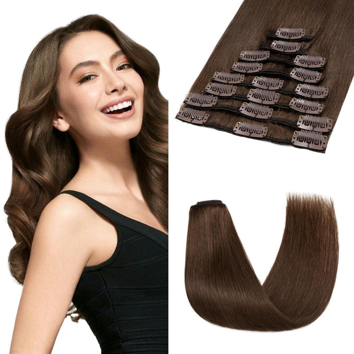 Clip-in Haarverlängerung Echthaar Schokoladenbraun 50cm