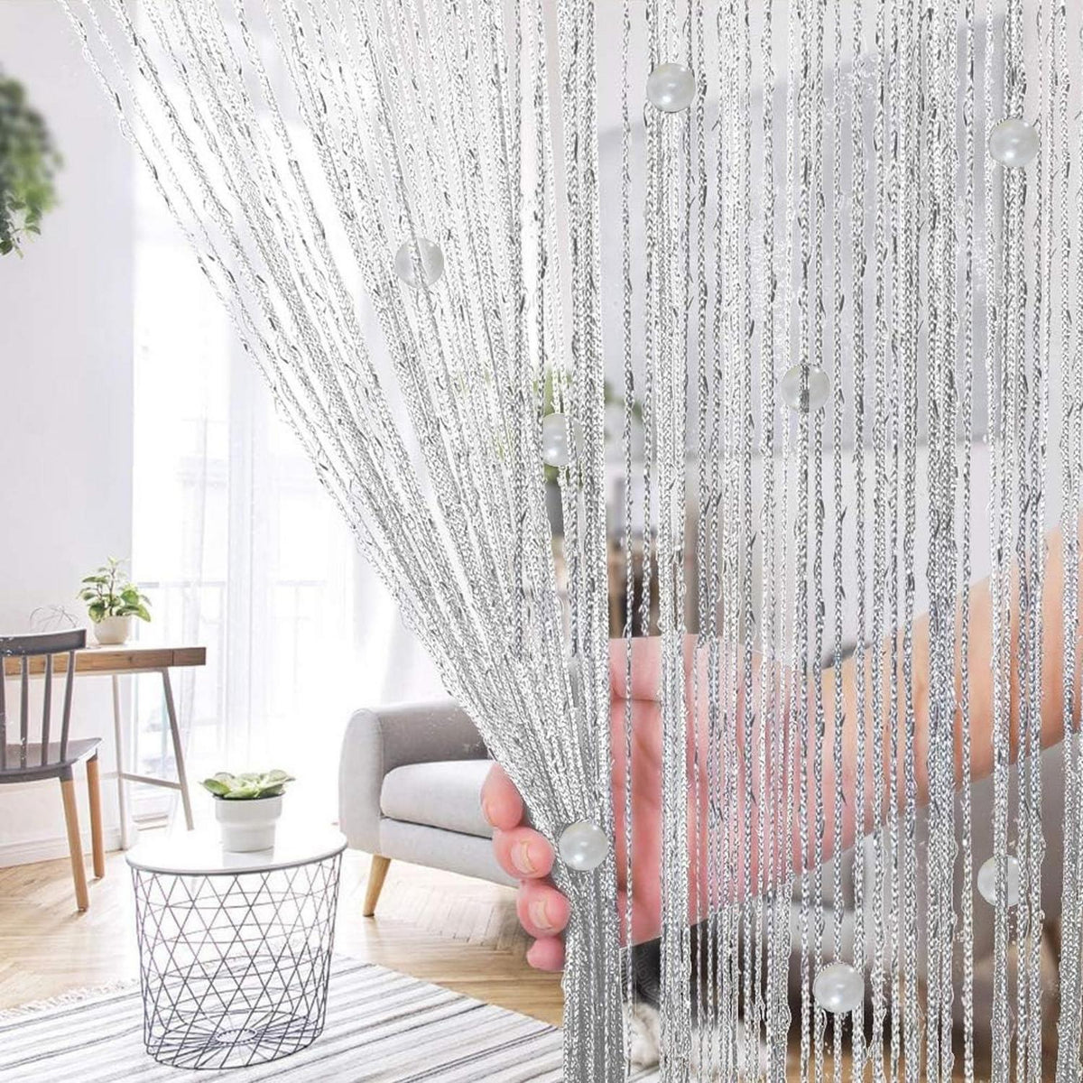 Fadenvorhang Insektenschutz Weiß Perlenstreif 100x200cm