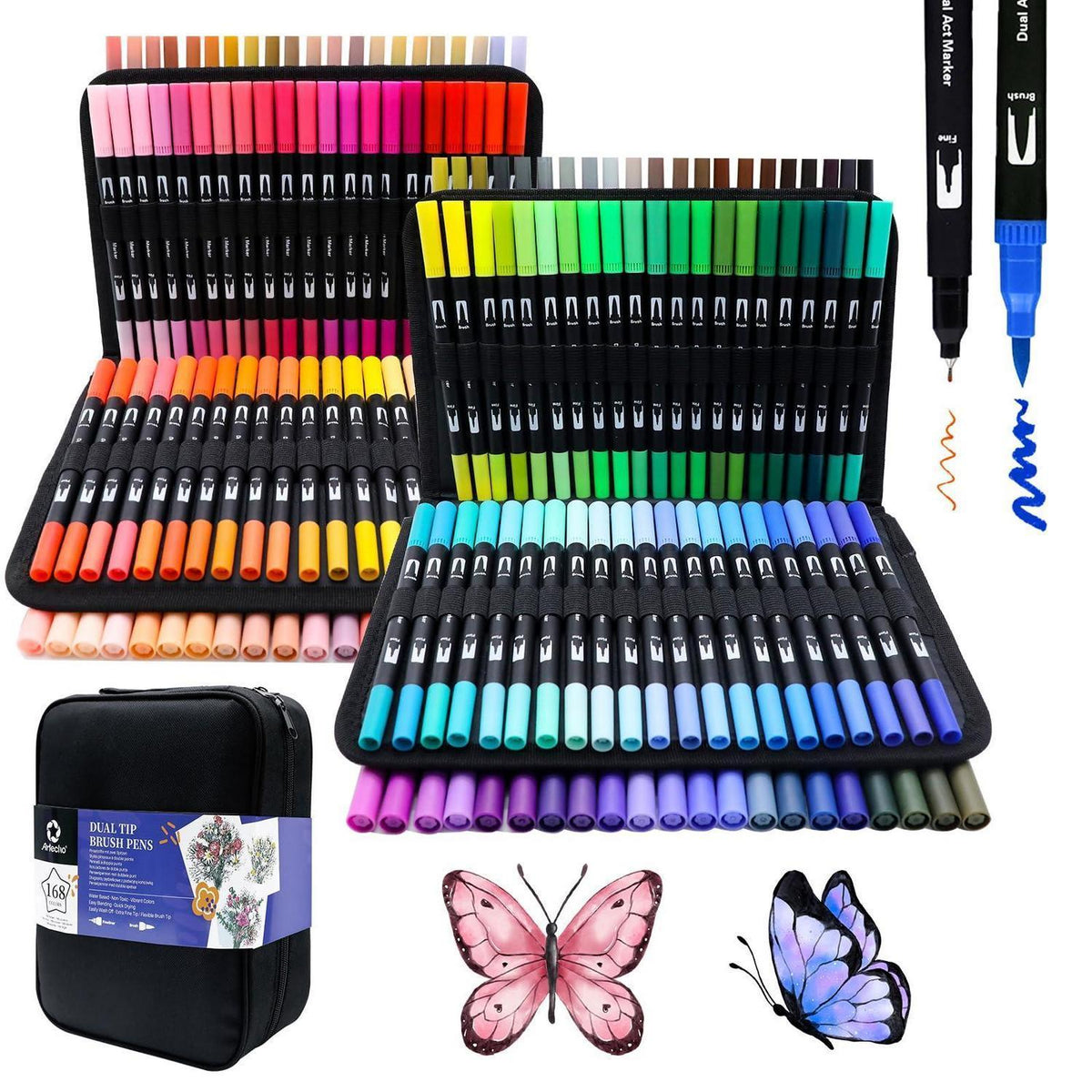 Dual Brush Pen Set 168 Farben – Pinsel & Feinschreiber