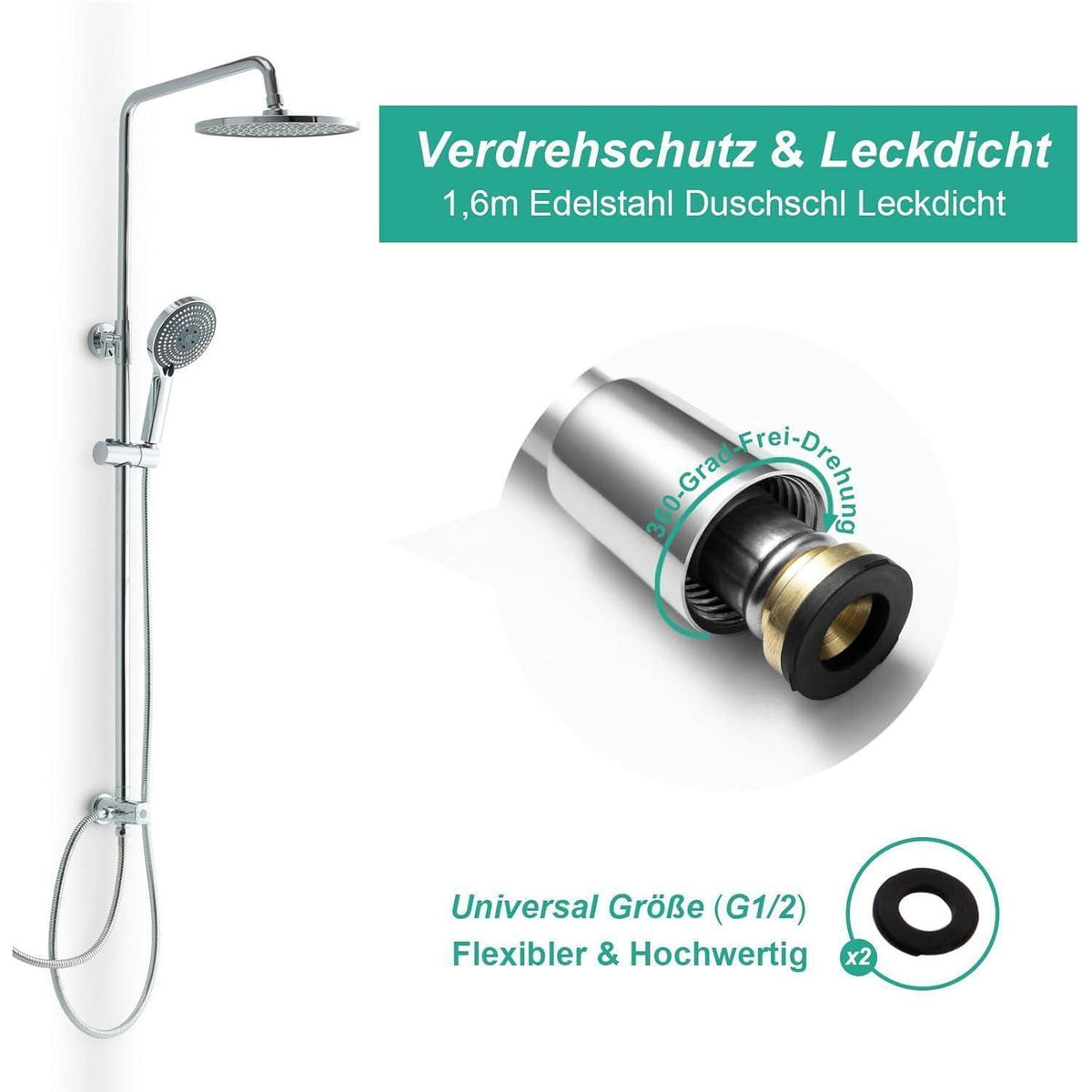 Regendusche Duschsystem Chrome, Höhenverstellbar & Handbrause