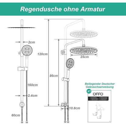 Rundes Duschsystem Schwarz – Höhenverstellbar & 6 Strahlarten