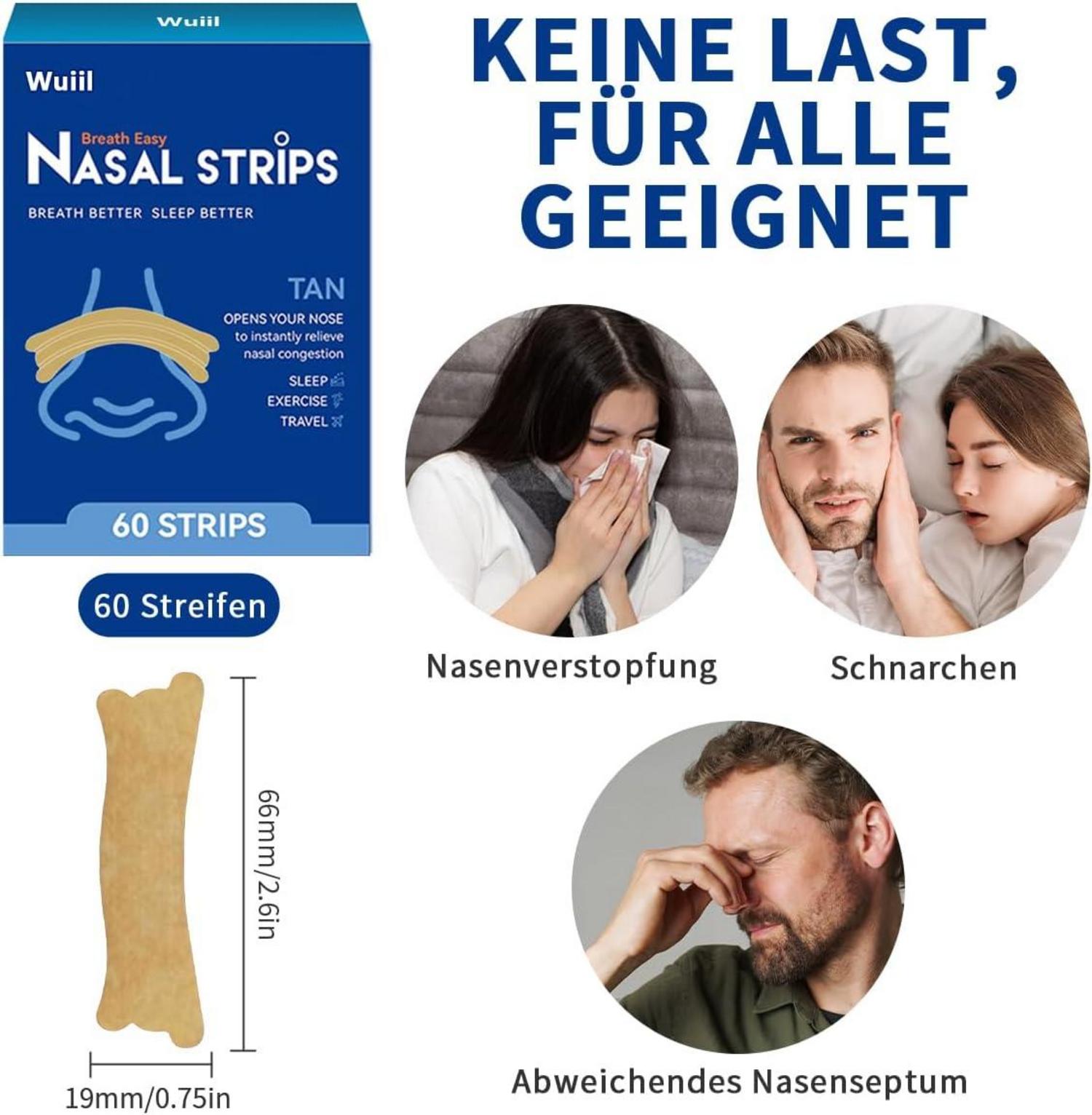 Nasenpflaster 60 Stück gegen Schnarchen und verstopfte Nase