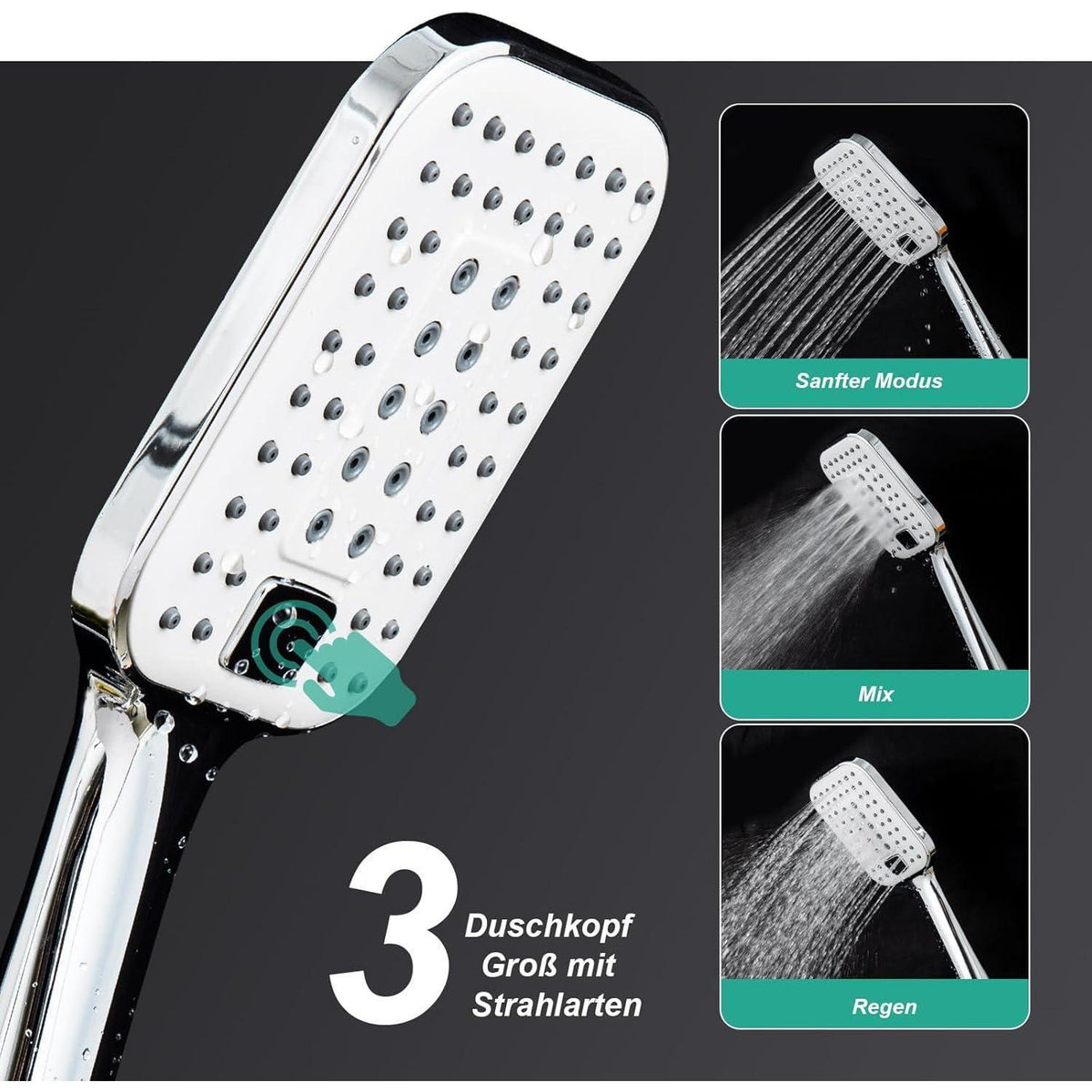Eckige Regendusche 30x30cm Edelstahl Duschsystem höhenverstellbar