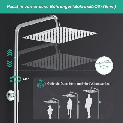 Eckige Regendusche 30x30cm Edelstahl Duschsystem höhenverstellbar