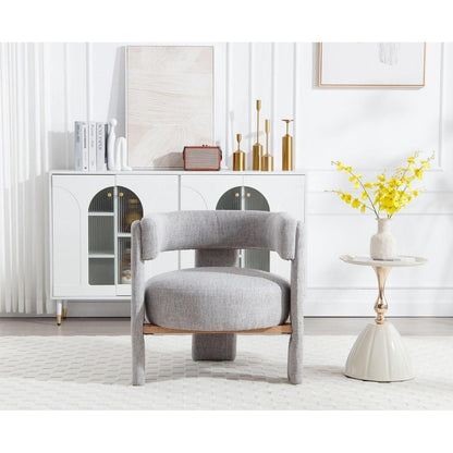 Leinen Loungesessel Grau – Bequemer Relaxsessel mit Holzrahmen