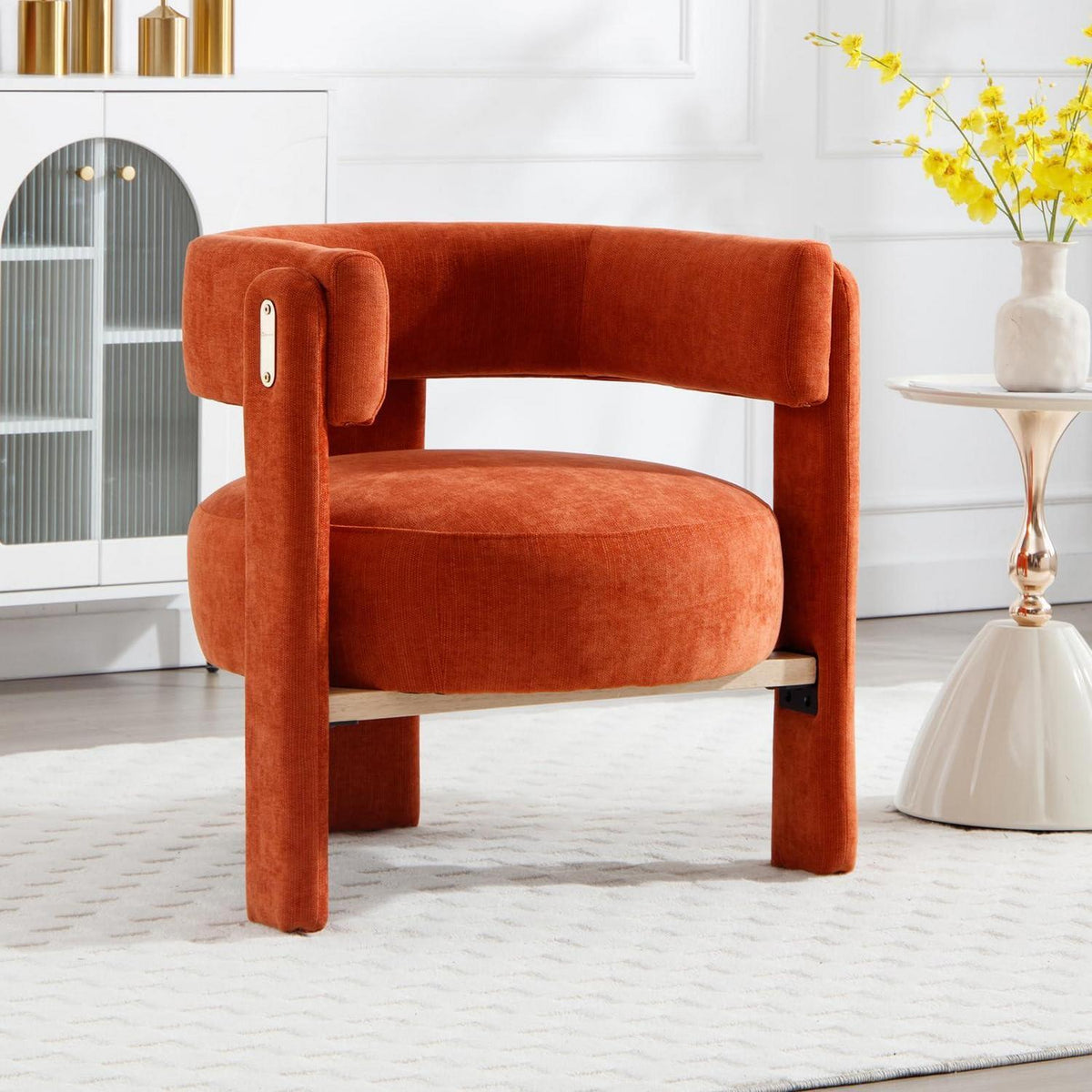 Chenille Loungesessel Orange – Bequemer Sessel mit Holzrahmen