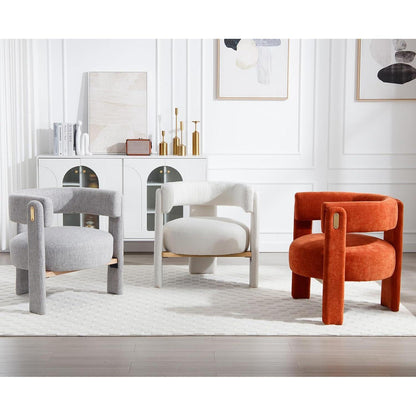 Chenille Loungesessel Orange – Bequemer Sessel mit Holzrahmen