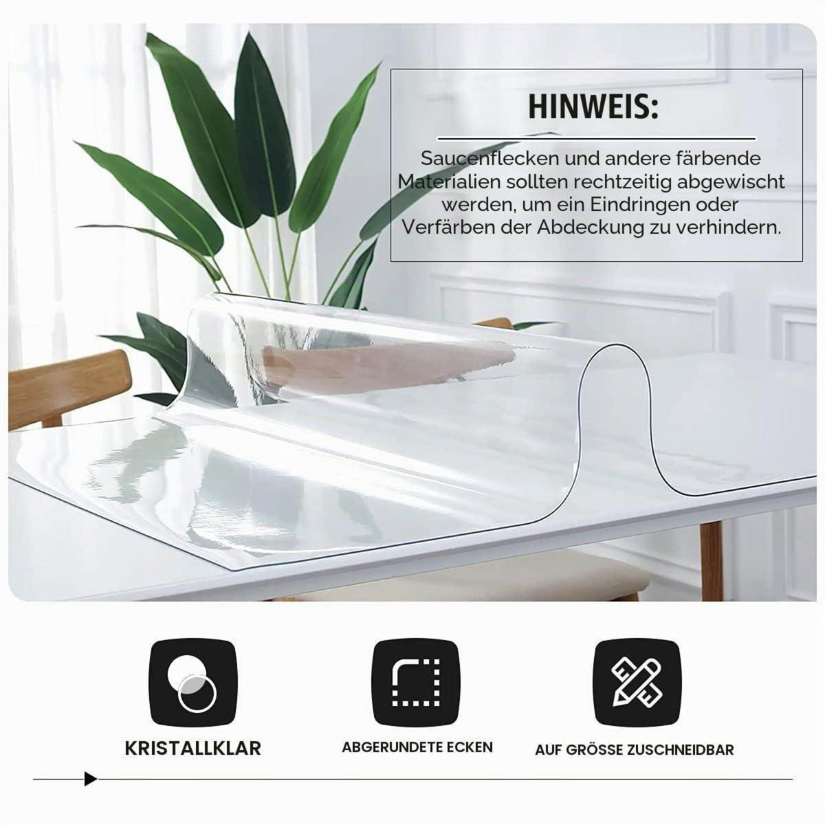 Tischfolie Transparent 2mm – 80x120 cm, Abwaschbar & Kratzfest
