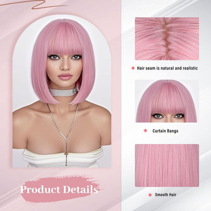 Pinker Bob mit Pony – Kurze Blonde Damen Perücke Schulterlang