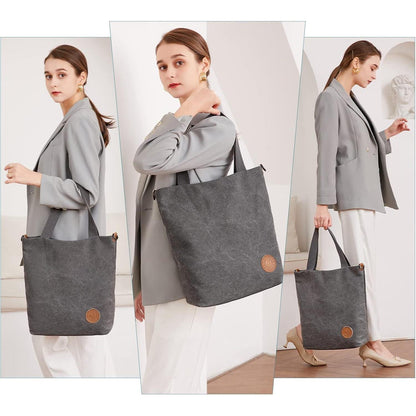 Damen Canvas Handtasche mit Leopard Muster, Groß & Multifunktional