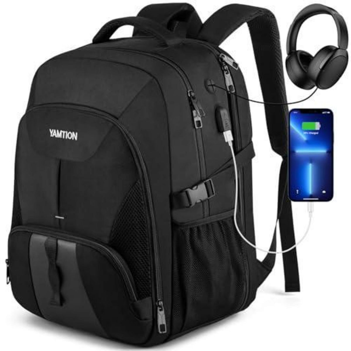 Laptop Rucksack Schwarz Groß – Wasserdichter TSA-freundlicher Schulrucksack