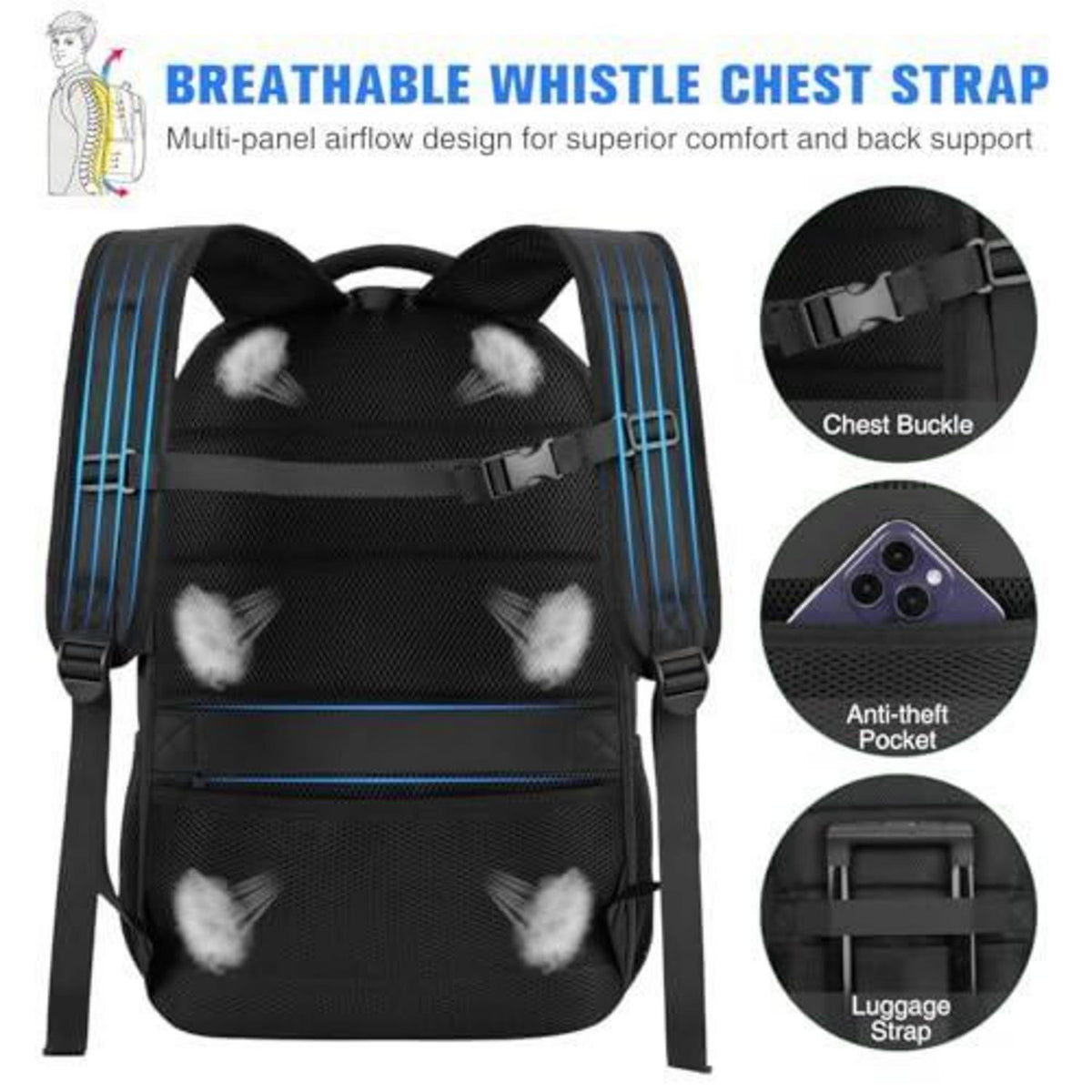 Laptop Rucksack Schwarz Groß – Wasserdichter TSA-freundlicher Schulrucksack