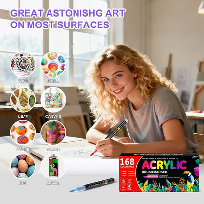 168 Acrylstifte Pinselspitze für Stein, Glas & mehr