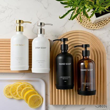 Glas Seifenspender Set mit Tablett – Modern & Elegant für Küche & Bad