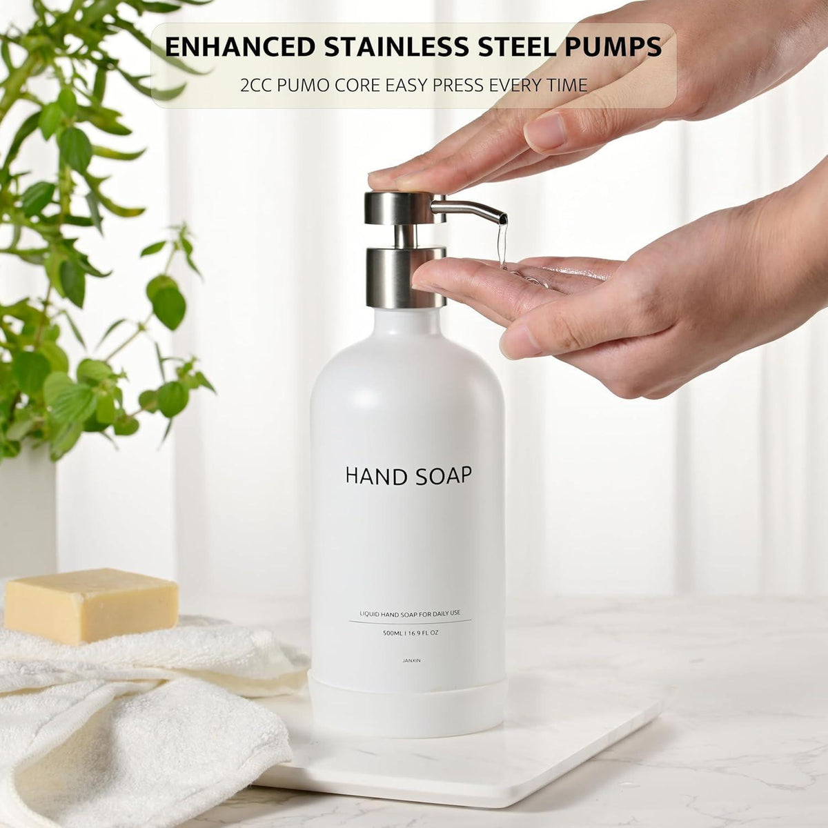 Glas Seifenspender Set mit Tablett – Modern & Elegant