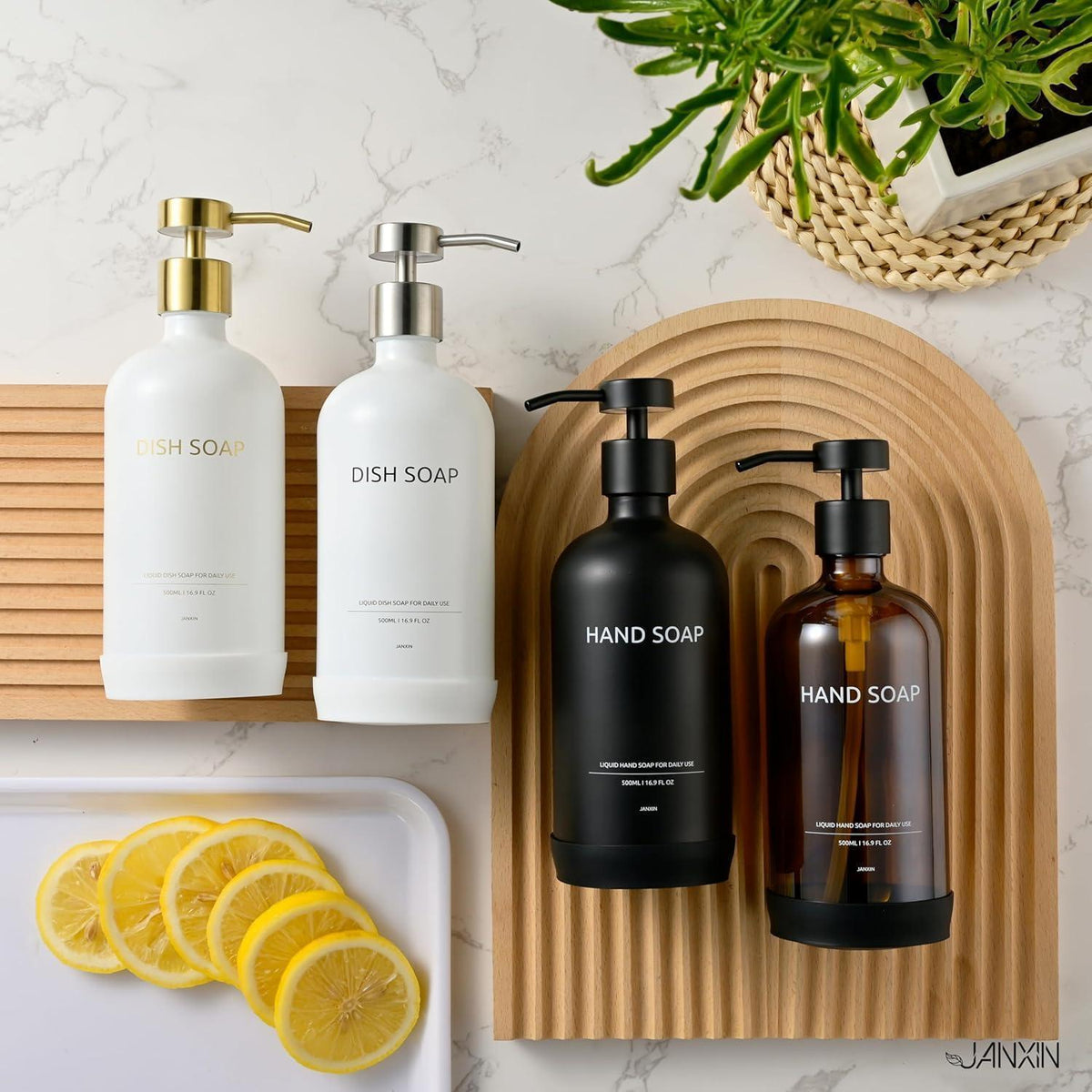 Glas Seifenspender Set mit Tablett – Modern & Elegant