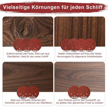 Schleifpapier 150mm Klett, 100 Stück, gemischte Körnung