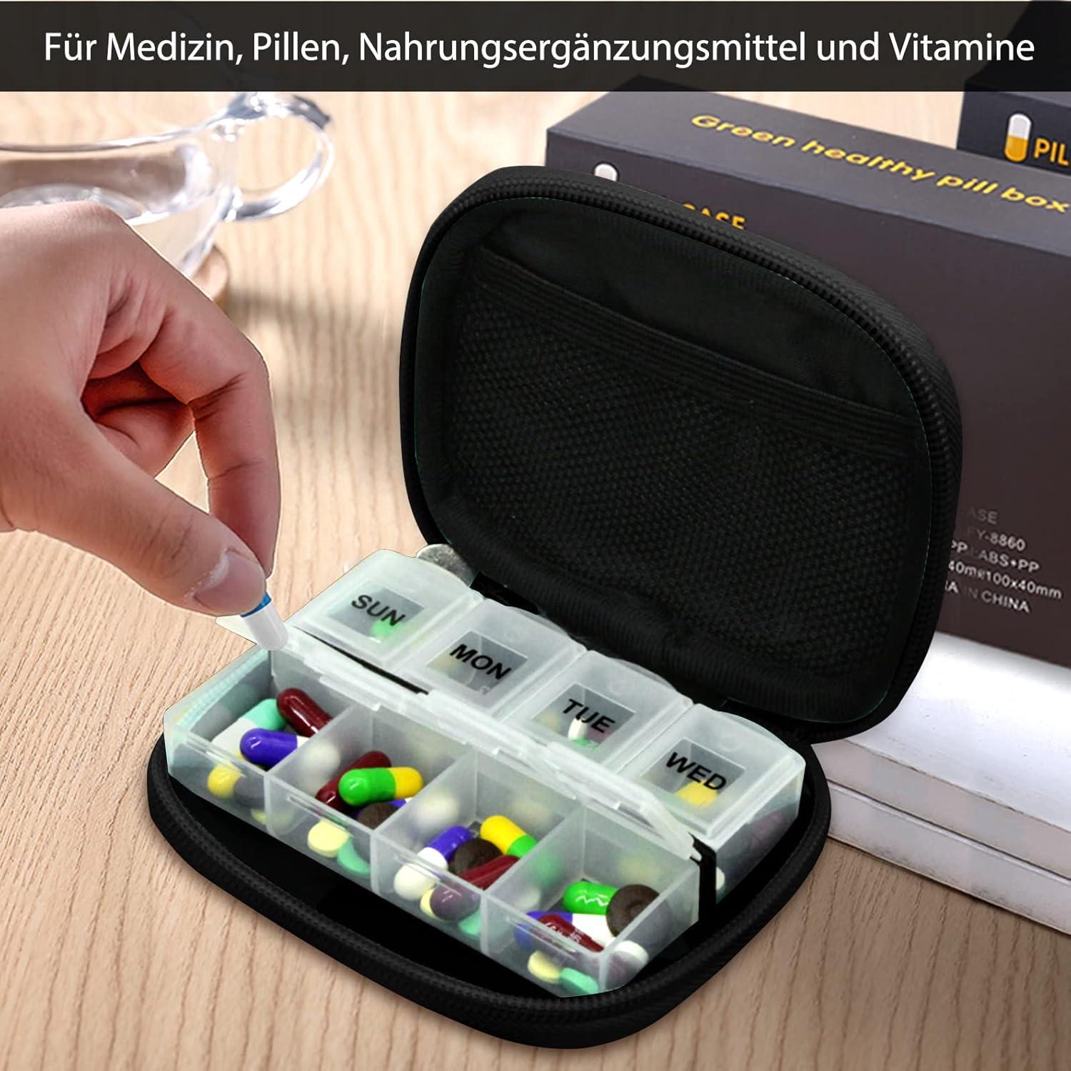 Tablettenbox 7 Tage Pillendose Medikamentenbox Pillenbox Aufbewahrung Schwarz