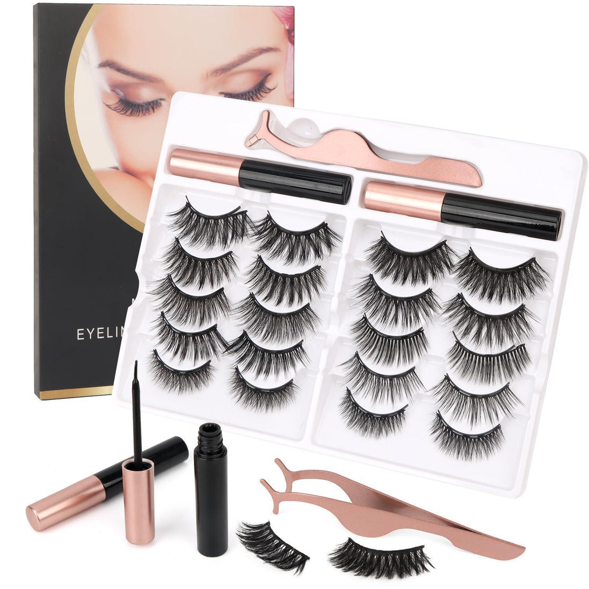 Magnetische Wimpern Set mit Eyeliner & Pinzette – 10 Paar 3D Lashes