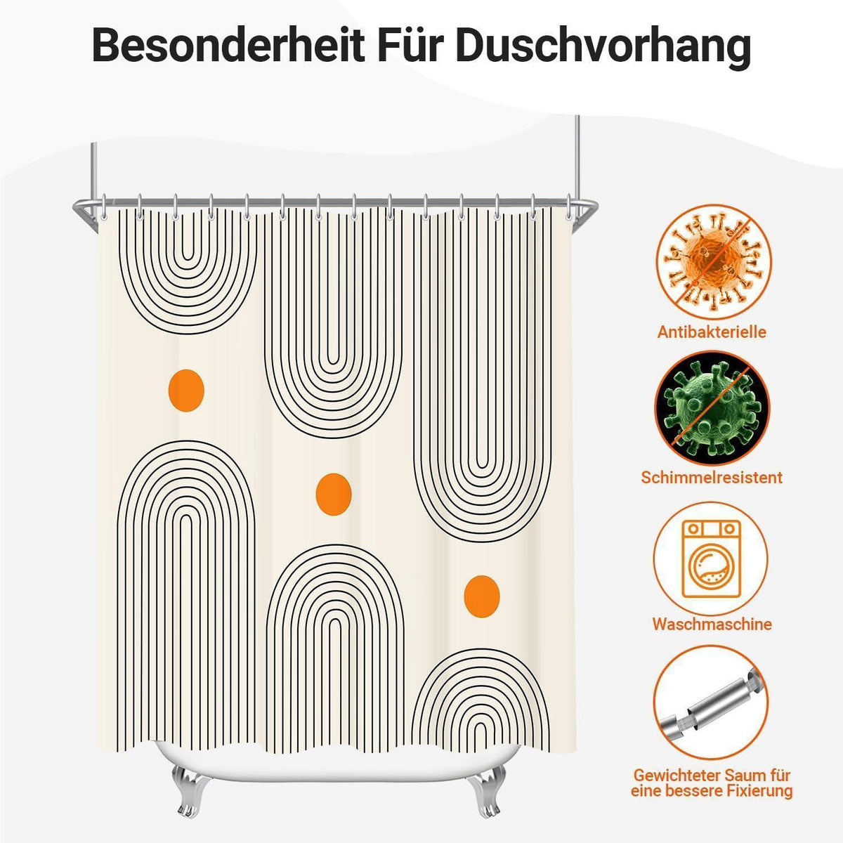 Duschvorhang Geometrische Kurve 180x160cm mit Haken