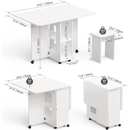 Klappbarer Esstisch Set mit 4 Stühlen – Weiß, 120x80cm