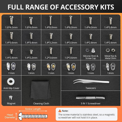 Brillen Reparaturset mit Schrauben, Nasenpads & Werkzeugen