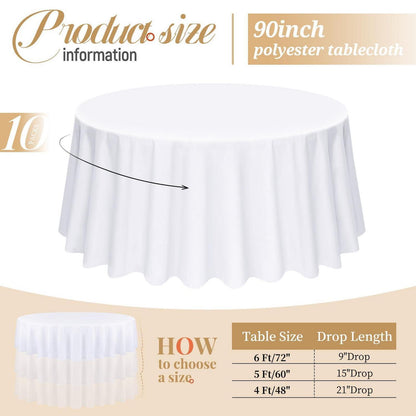10er Pack Runde Tischdecke Weiß 90 Zoll Polyester