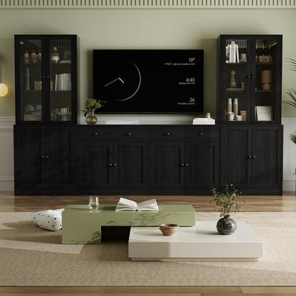 Großer TV-Schrank mit Bücherregalen & Glastüren (280cm)